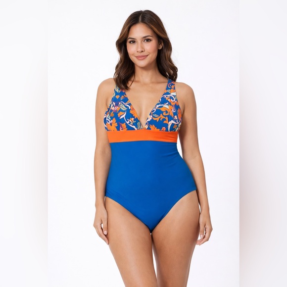 Other - Floral Color Block One Piece Deep V Medium Spring Break Padded Bathing Swimsuit
